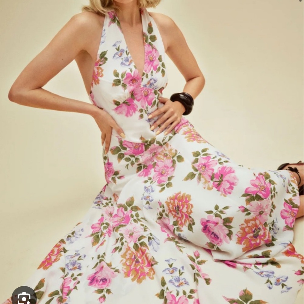 REFORMATION Briony Dress Giverny Floral Maxi A-line Halter Dress NWT